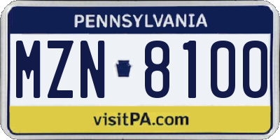 PA license plate MZN8100