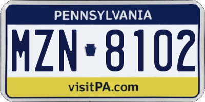 PA license plate MZN8102