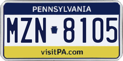 PA license plate MZN8105