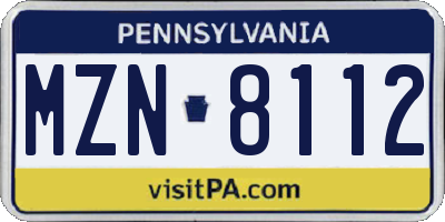 PA license plate MZN8112