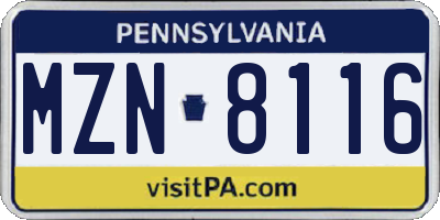 PA license plate MZN8116