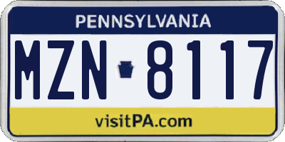 PA license plate MZN8117