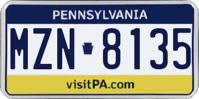 PA license plate MZN8135