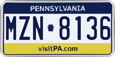 PA license plate MZN8136