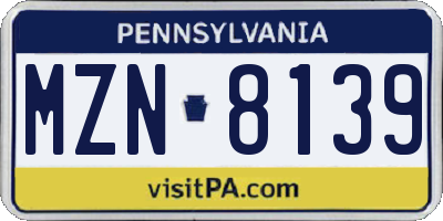 PA license plate MZN8139