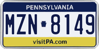 PA license plate MZN8149