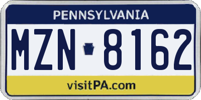 PA license plate MZN8162