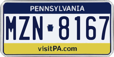 PA license plate MZN8167