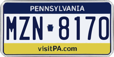 PA license plate MZN8170