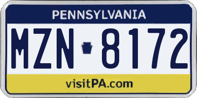 PA license plate MZN8172
