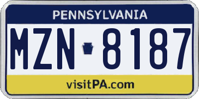 PA license plate MZN8187