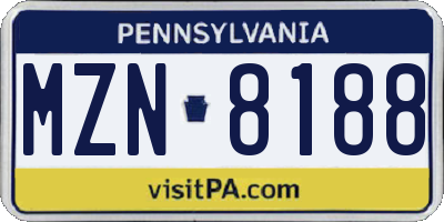 PA license plate MZN8188