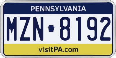PA license plate MZN8192