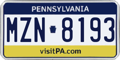 PA license plate MZN8193