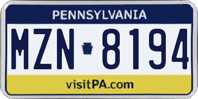 PA license plate MZN8194