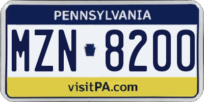 PA license plate MZN8200