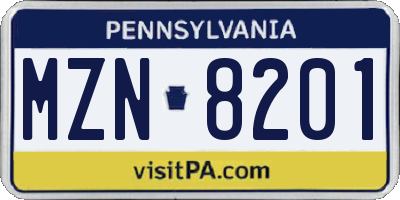 PA license plate MZN8201
