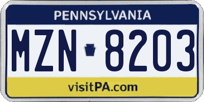 PA license plate MZN8203