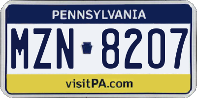PA license plate MZN8207