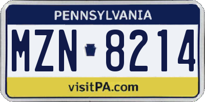 PA license plate MZN8214