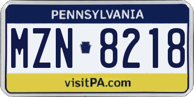PA license plate MZN8218