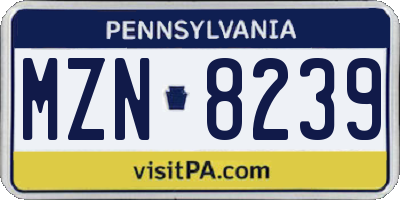 PA license plate MZN8239