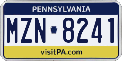 PA license plate MZN8241