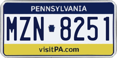 PA license plate MZN8251