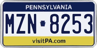PA license plate MZN8253