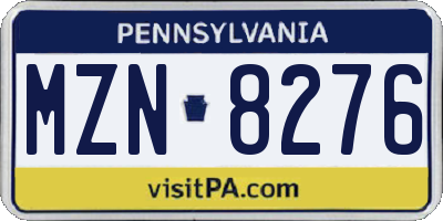PA license plate MZN8276
