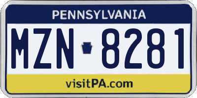 PA license plate MZN8281