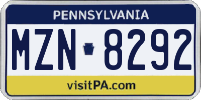 PA license plate MZN8292