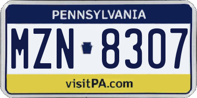 PA license plate MZN8307