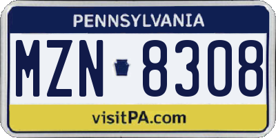 PA license plate MZN8308