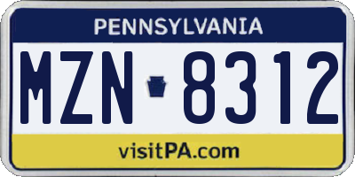 PA license plate MZN8312