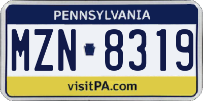 PA license plate MZN8319