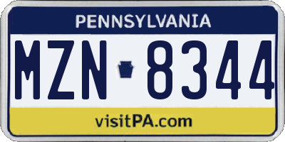 PA license plate MZN8344