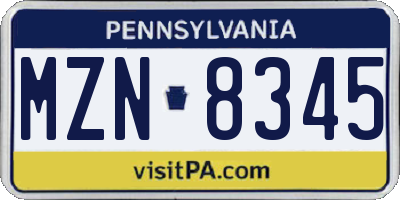 PA license plate MZN8345