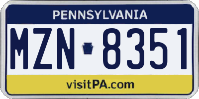 PA license plate MZN8351