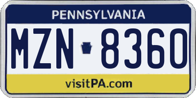 PA license plate MZN8360