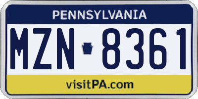 PA license plate MZN8361