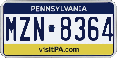 PA license plate MZN8364
