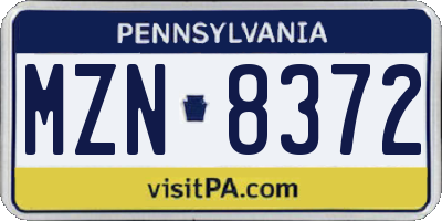 PA license plate MZN8372
