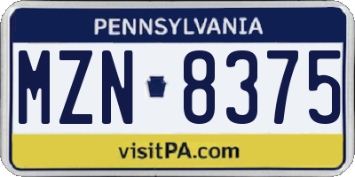 PA license plate MZN8375