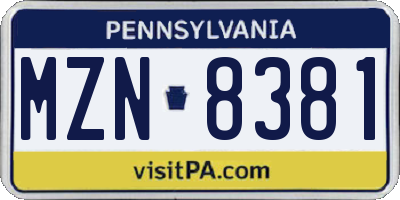 PA license plate MZN8381