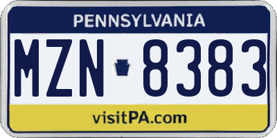 PA license plate MZN8383