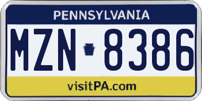 PA license plate MZN8386