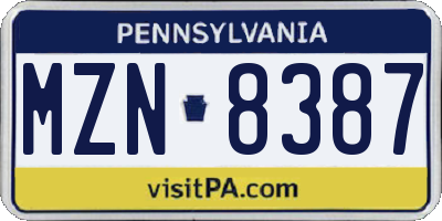 PA license plate MZN8387