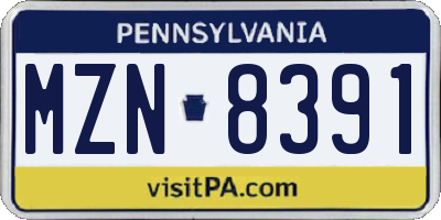 PA license plate MZN8391
