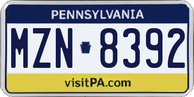 PA license plate MZN8392